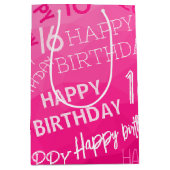 ホットピンク幾何メッシュパターン誕生日任意の年齢 ミディアムペーパーバッグ (正面)