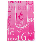 ホットピンク幾何メッシュパターン誕生日任意の年齢 ミディアムペーパーバッグ (裏面)