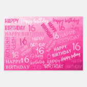 ホットピンク幾何メッシュパターン誕生日任意の年齢 ラッピングペーパーシート (正面2)