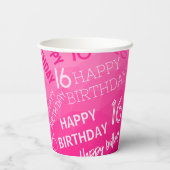 ホットピンク幾何メッシュパターン誕生日任意の年齢 紙コップ (裏面)