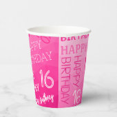 ホットピンク幾何メッシュパターン誕生日任意の年齢 紙コップ (右)