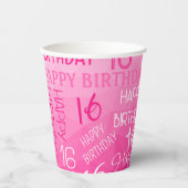 ホットピンク幾何メッシュパターン誕生日任意の年齢 紙コップ (正面)