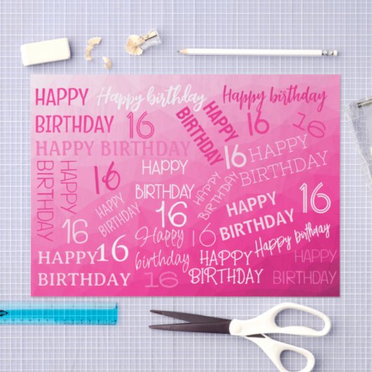 ホットピンク幾何メッシュパターン誕生日任意の年齢 薄葉紙 (クラフト)