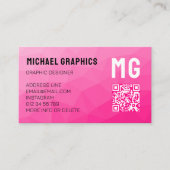 ホットピンク幾何学的メッシュパターンQRコードモノグラム 名刺 (正面)
