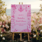 ホットピンク手描きお洒落ブライダルシャワー ポスター