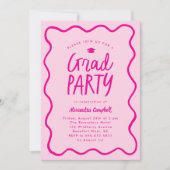ホットピンク手描きスクライグル卒業パーティー 招待状 (正面)