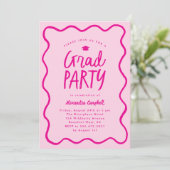 ホットピンク手描きスクライグル卒業パーティー 招待状 (スタンド正面)