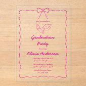 ホットピンク手描き船首斜面卒業パーティー アクリル招待状 (正面)