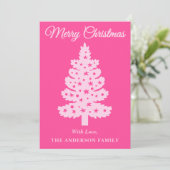 ホットピンク手書きスクリプトクリスマスツリー シーズンカード (スタンド正面)