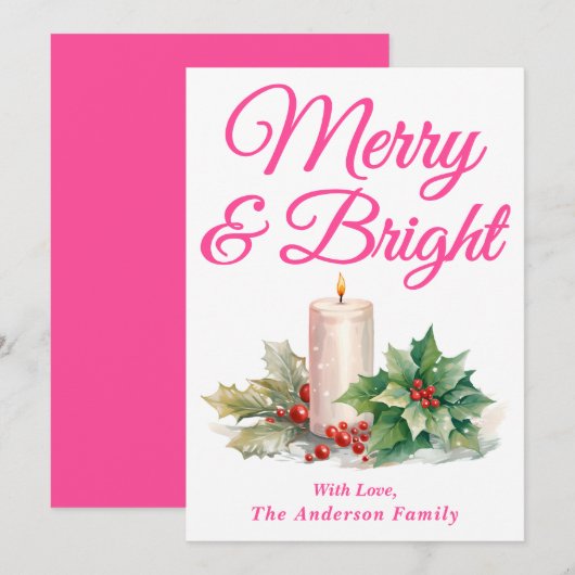 ホットピンク手書きスクリプメリート&ブライト シーズンカード (正面/裏面)