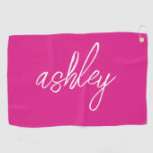 ホットピンク手書きスクリプモノグラムのト ゴルフタオル (横)
