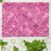 ホットピンク数々のテクスチャー正方形の織りパターン キッチンタオル (折り畳み)