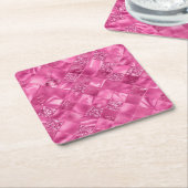 ホットピンク数々のテクスチャー正方形の織りパターン スクエアペーパーコースター (アングル)