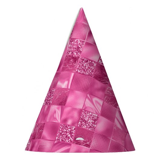 ホットピンク数々のテクスチャー正方形の織りパターン パーティーハット (左)