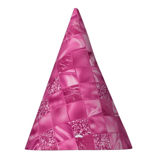 ホットピンク数々のテクスチャー正方形の織りパターン パーティーハット (右)