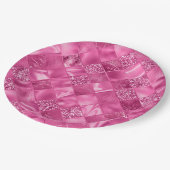 ホットピンク数々のテクスチャー正方形の織りパターン ペーパープレート (アングル)