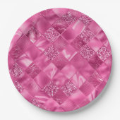 ホットピンク数々のテクスチャー正方形の織りパターン ペーパープレート (正面)