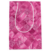 ホットピンク数々のテクスチャー正方形の織りパターン ミディアムペーパーバッグ (正面)
