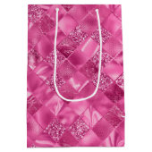 ホットピンク数々のテクスチャー正方形の織りパターン ミディアムペーパーバッグ (裏面)