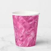 ホットピンク数々のテクスチャー正方形の織りパターン 紙コップ (裏面)