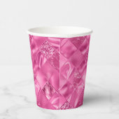 ホットピンク数々のテクスチャー正方形の織りパターン 紙コップ (右)