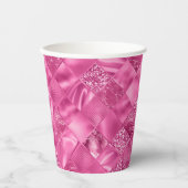 ホットピンク数々のテクスチャー正方形の織りパターン 紙コップ (正面)