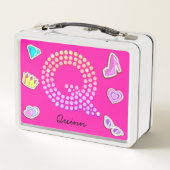 ホットピンク文字Qモノグラムガーリー新学期 メタルランチボックス (裏面)