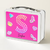 ホットピンク文字Sモノグラムガーリー新学期 メタルランチボックス (裏面)