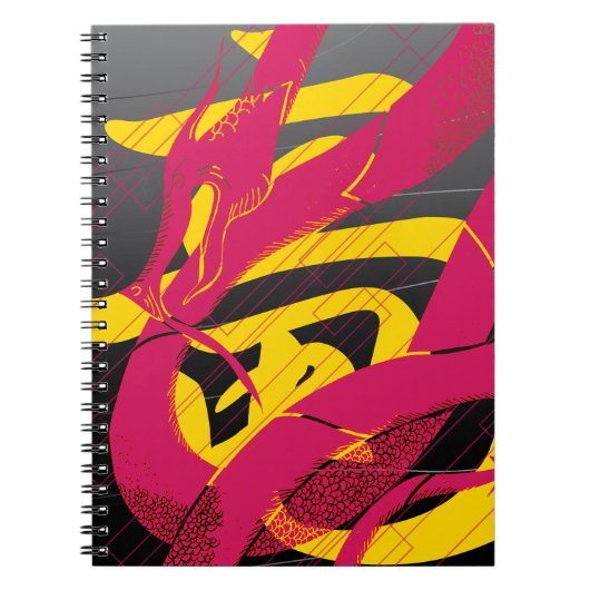 ホットピンク日本のドラゴン黒背景 ノートブック (正面)