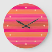 ホットピンク明るいオレンジ色の水の色のパタストライプーン ラージ壁時計 (正面)