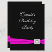 ホットピンク明るい赤紫色クラスバースデーパーティー 招待状 (正面/裏面)