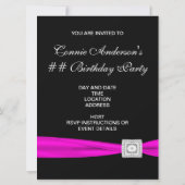 ホットピンク明るい赤紫色クラスバースデーパーティー 招待状 (裏面)