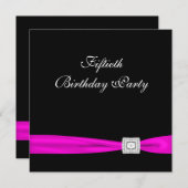 ホットピンク明るい赤紫色クラス50th誕生日パーティー 招待状 (正面/裏面)