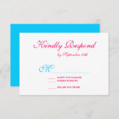 ホットピンク明るい赤紫色ティール（緑がかった色）ターコイズ結婚出欠届けカード 出欠カード (正面/裏面)