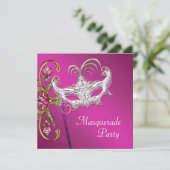 ホットピンク明るい赤紫色ピンクマスカレードパーティー 招待状 (スタンド正面)