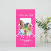 ホットピンク明るい赤紫色写真の日付を保存 セーブザデート (スタンド正面)