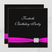 ホットピンク明るい赤紫色女性40th誕生日パーティー 招待状 (正面/裏面)