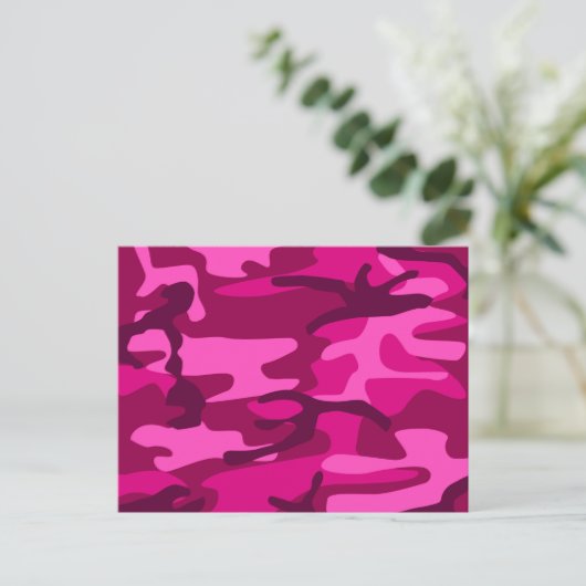 ホットピンク明るい赤紫色迷彩柄迷彩ガーリー模様 ポストカード (スタンド正面)