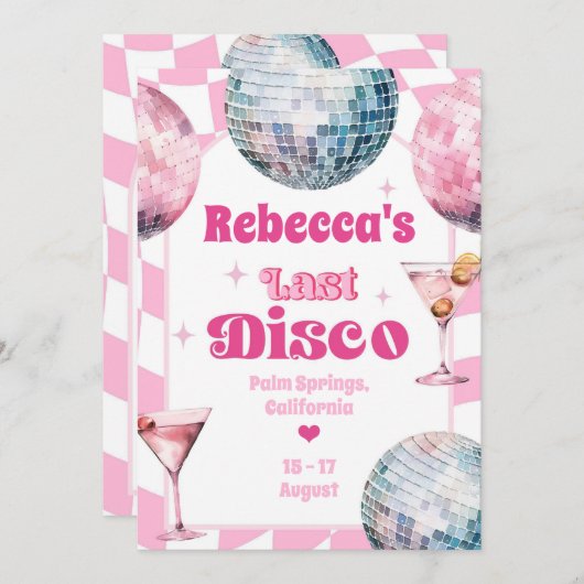 ホットピンク最後のディスコバチェロレッテ日程 招待状 (正面/裏面)