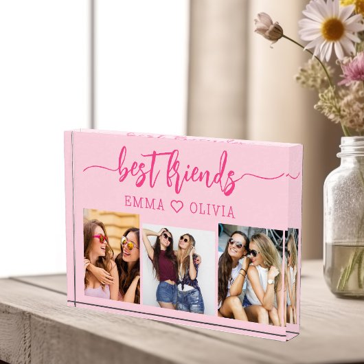 ホットピンク最高のフレンズ3フォトコラージュキープサケ フォトブロック