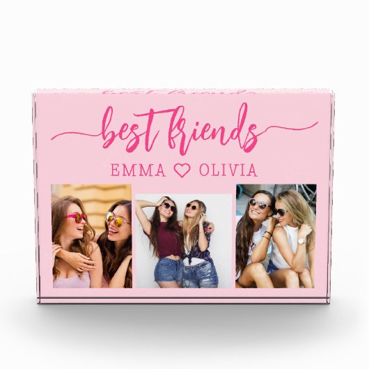 ホットピンク最高のフレンズ3フォトコラージュキープサケ フォトブロック (正面)