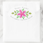 ホットピンク水彩フローラスワッグラベル 楕円形シール (バッグ)