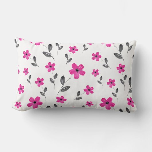 ホットピンク水彩五花花模様 ランバークッション (正面)