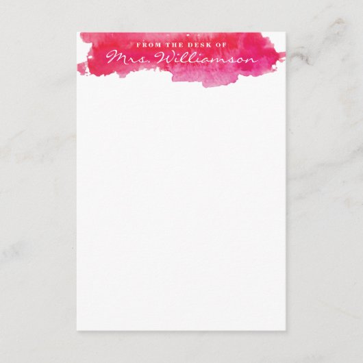 ホットピンク水彩文房具 ノートカード (正面)