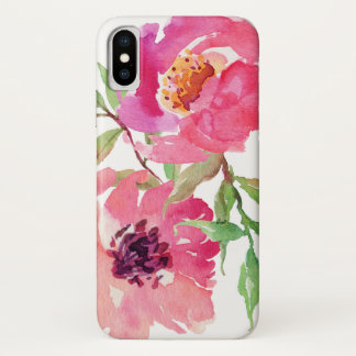ホットピンク水彩花模様 iPhone X ケース