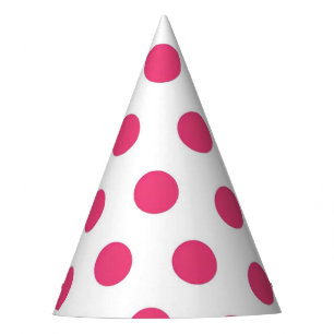 ホットピンク水玉模様オンホワイトパーティー帽子 パーティーハット