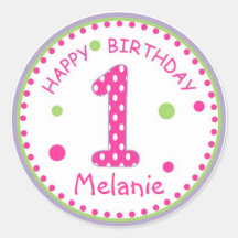 ホットピンク水玉模様ハッピーバースデー番号1