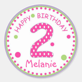 ホットピンク水玉模様ハッピーバースデー番号2 ラウンドシール