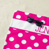 ホットピンク水玉模様パーソナライズされたビーチタオル ビーチタオル (インサイチュ)