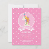 ホットピンク水玉模様マジカルユニコーンガール誕生日 招待状 (正面)